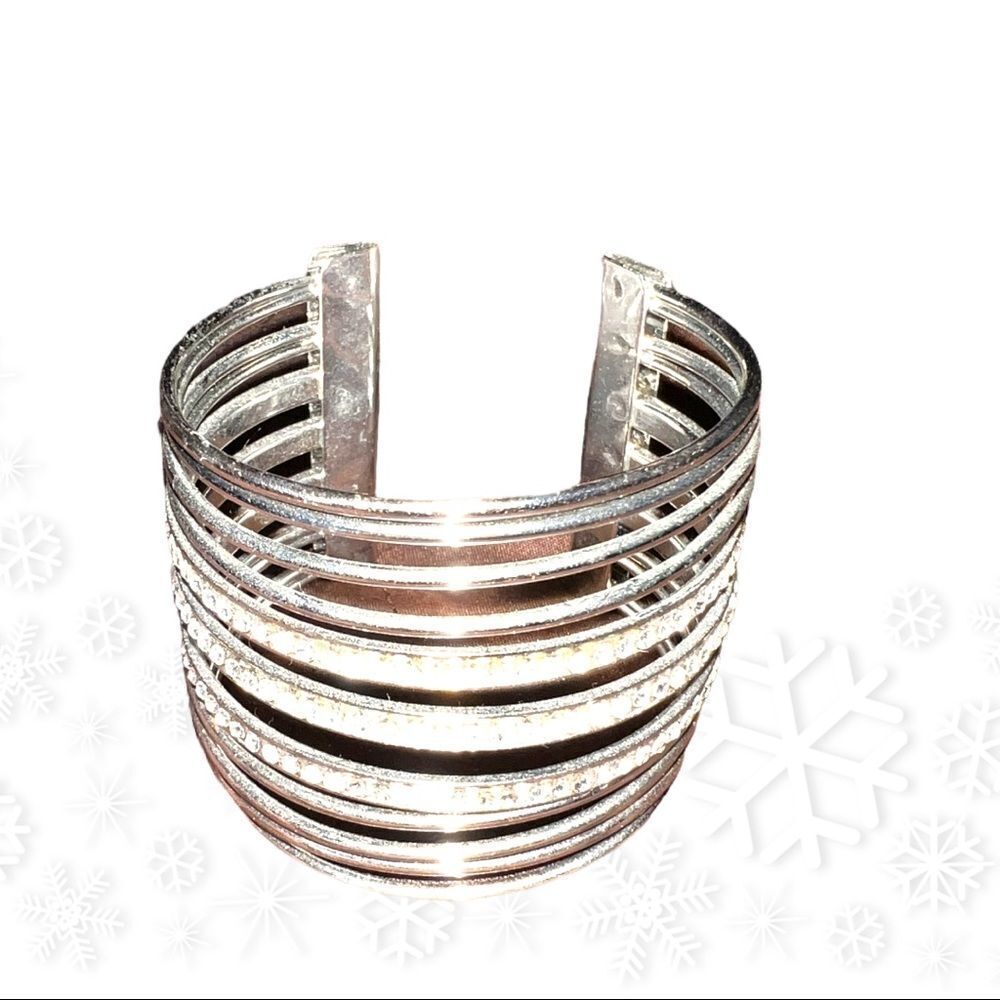 Silver Rhinestone Cuff Bangle With Multiple Layer… - image 6